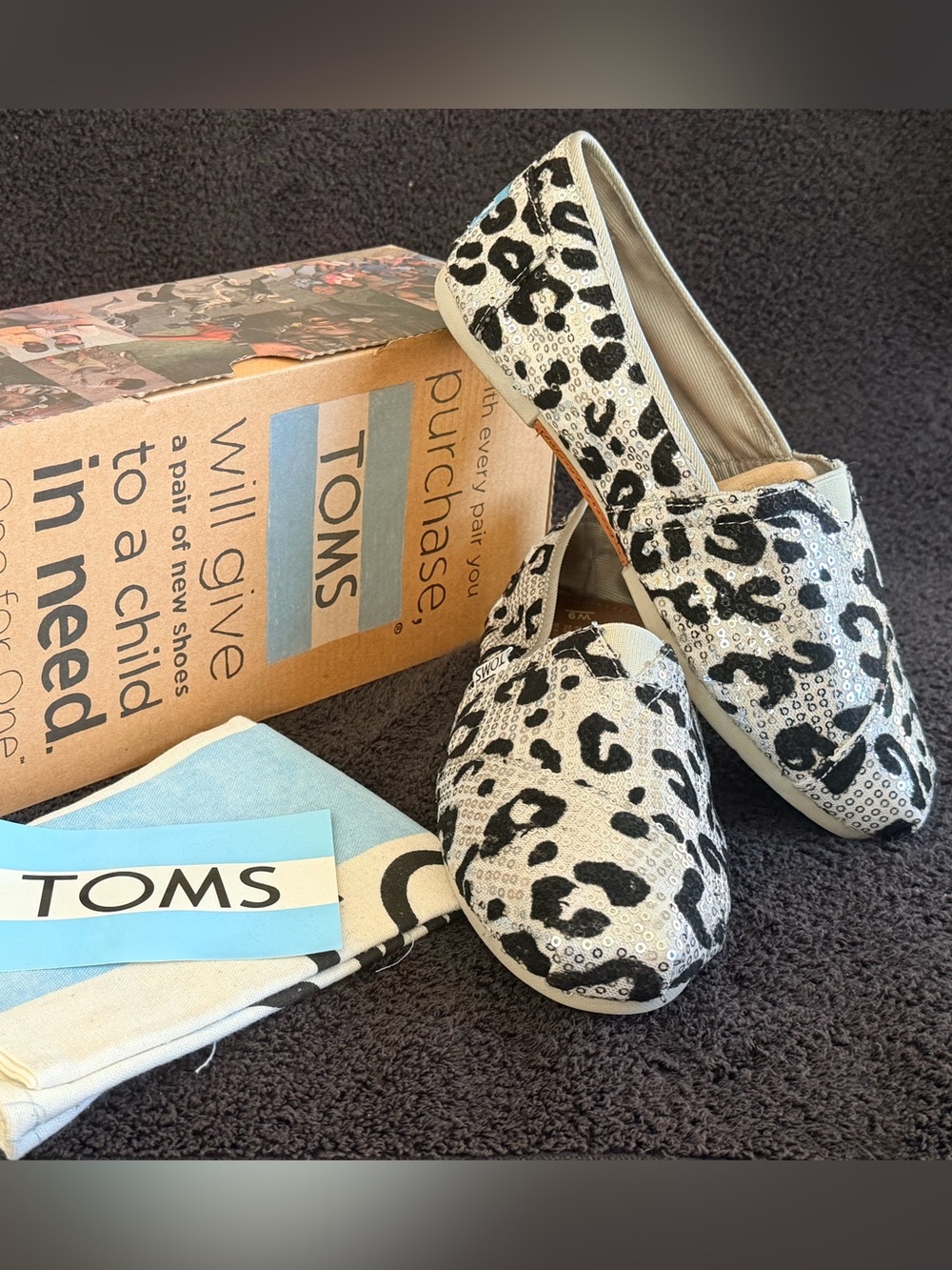 Toms Women’s Black and Sequin Leopard Slip-On